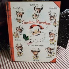 HTF RETRO MODERN VINTAGE BOOK LIKE STYLE CHRISTMAS SANTAS REINDEER NAMES SIGN