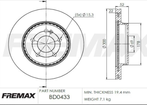 Fremax Rear Disc Rotors for Merecedes Benz C300 205 2.0 2.1 2016-2020 300mm - Picture 2 of 4