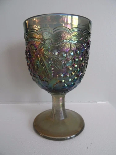 Vintage Imperial Glass IG GRAPE Smoke Carnival Water GOBLET Iridescent