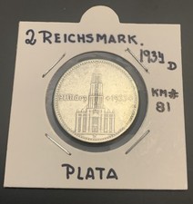 2 REICHSMARK 1934 ALEMANIA III REICH. CECA "D" MUNICH. PLATA. IGLESIA POSTDAM.
