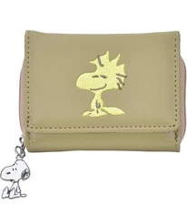Peanuts Snoopy tri-fold compact wallet zip around coin purse card case Woodstock
