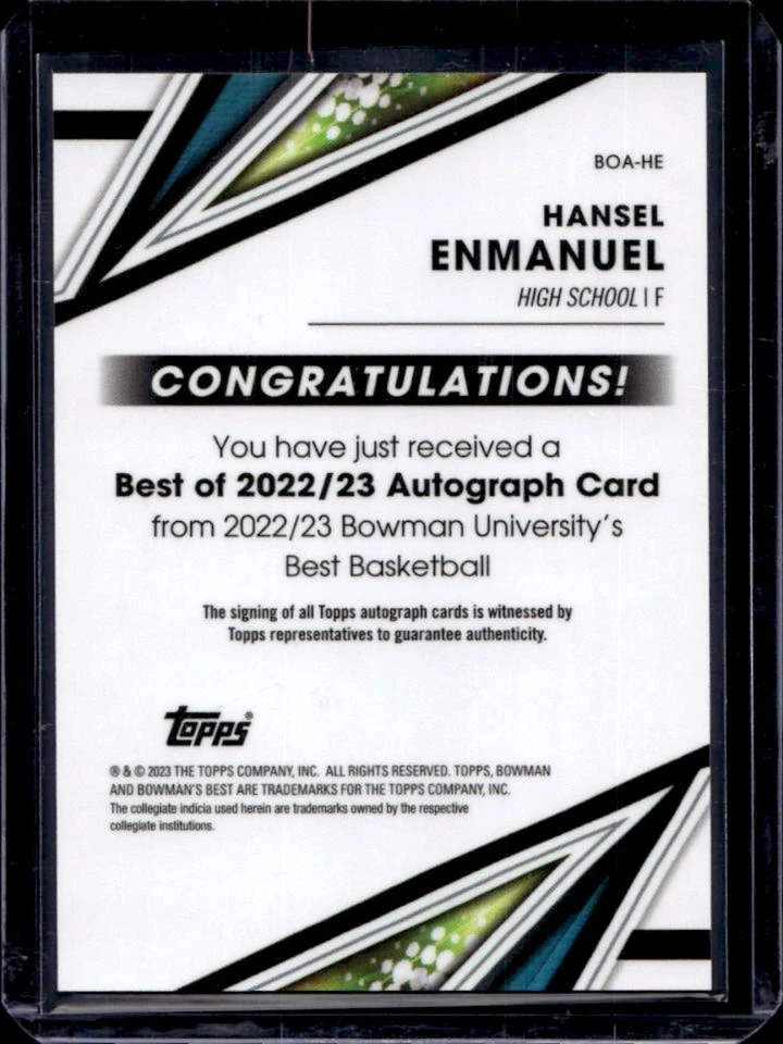 2022-23 Bowman Best U Hansel Enmanuel Best of 2022 Auto #BOA-HE - Image 2 of 2