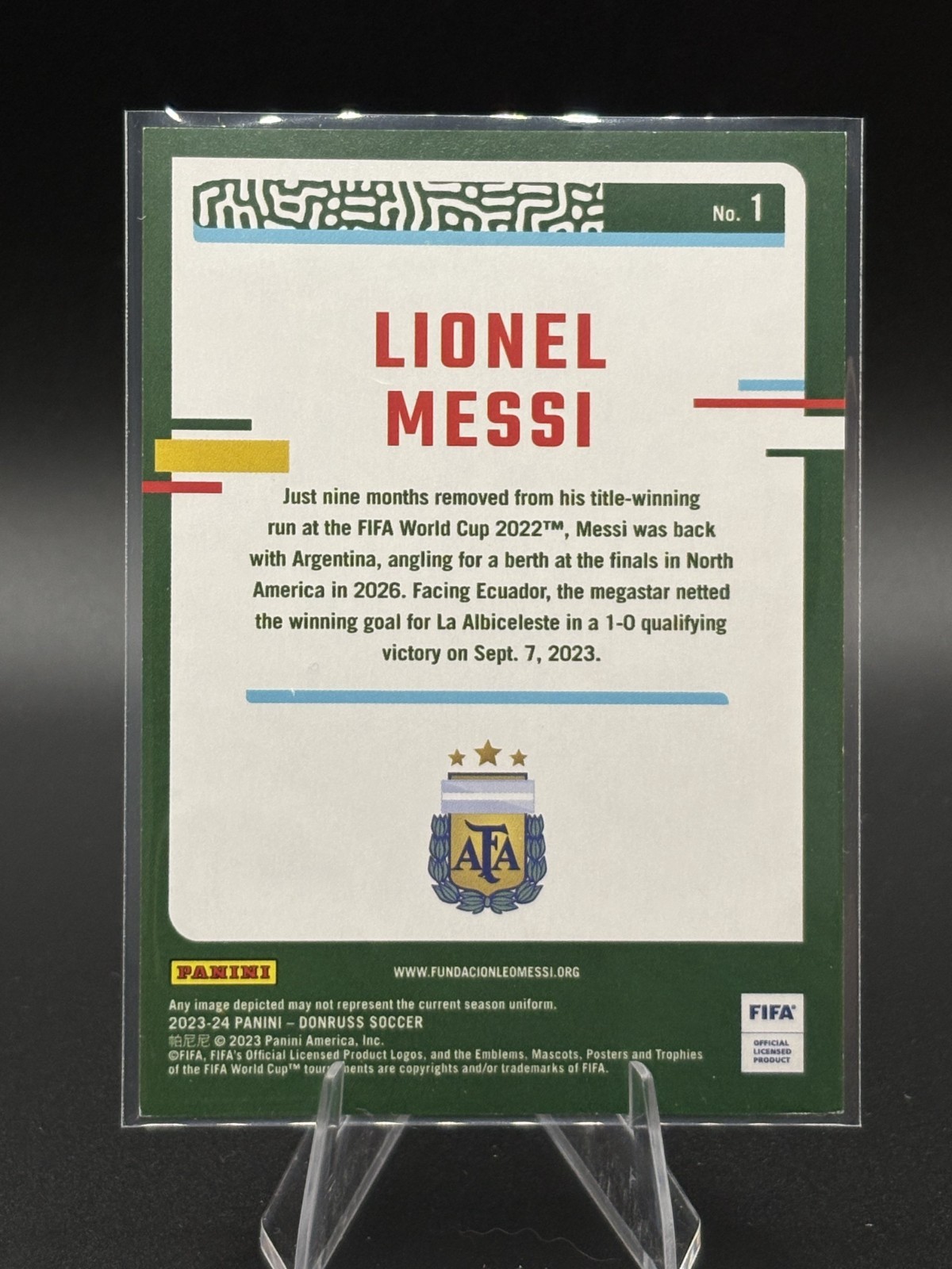 Lionel Messi 2023-24 Panini Donruss FIFA Teal /199 #1  view 2