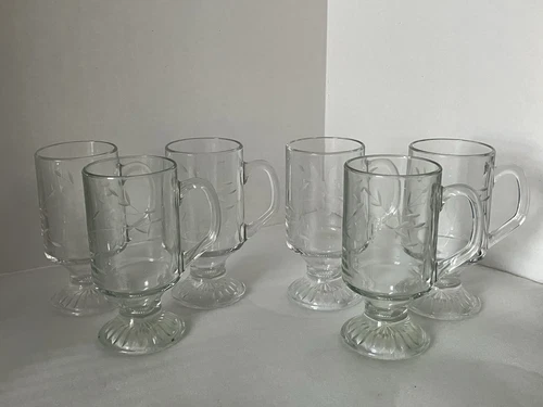 Princess House Heritage Irish Coffee Footed Mugs Set of 6 Etched