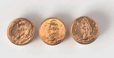 Ascension Island Quarter Dollar Copper Coins 2023-2025 Ship Design Set of 3!