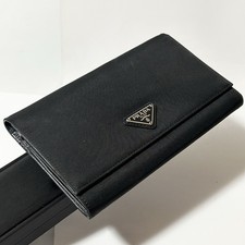 PRADA Nylon Triangle Plate Long Wallet Black ...