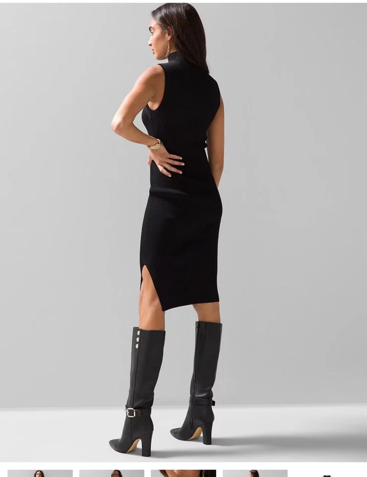 Nuevo sin etiquetas Vestido Midi Suéter Acanalado Corte Peek A Boo Mercado Negro Casa Blanca Foto 2 de 4