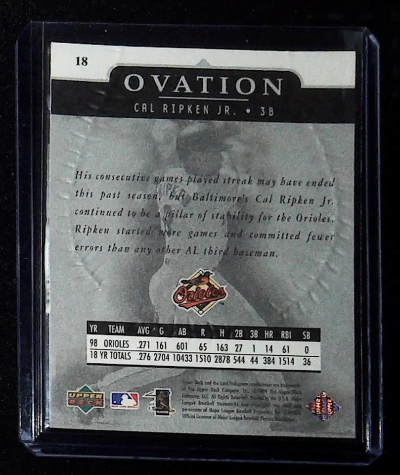 1999 Upper Deck Ovation #18 Cal Ripken Jr. - Image 2 of 2