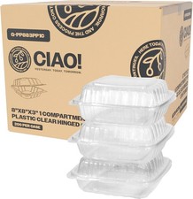 8"x8"x3" 1 Compartment PP Plastic Clear Hinged Container for Take Out Case of