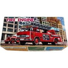 Vintage Fire Engine Toy Tin Battery Operated w/ Box Japan  Mystery Action Ladder