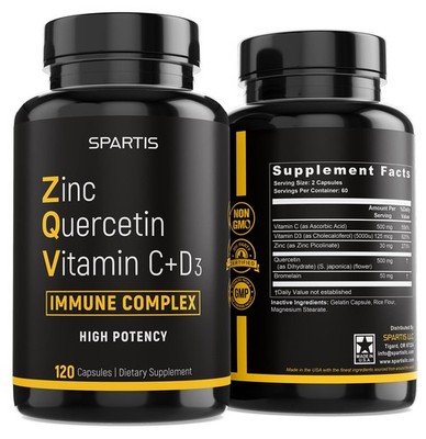 Zinc Quercetin 500mg with Vitamin C Vitamin D3 Bromelain Immune Support High ...