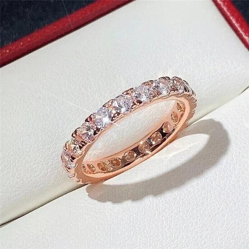 2Ct Round Simulated Diamond Full Eternity Wedding Band Ring 14K Rose Gold Plated