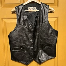 Vintage Sears The Leather Shop Black Leather Vest Men’s Size 42 Western Biker