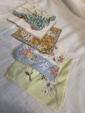 VINTAGE Handkerchiefs 1950s 1960s LOT of 5 Hankies floral printed linen cotton