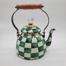 MacKenzie- Childs 2-Quart Enamel Tea Kettle - Emerald Check