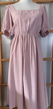 Cupshe Milkmaid Midi Dress Sz S Pink Tie Back Cut Out Boho Peasant Party