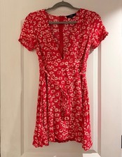 Lulu's Red Floral Tie-Front Mini Dress