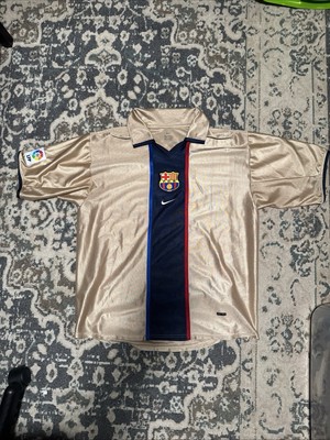 Vintage FC Barcelona 2001-02 Away Nike Football Soccer Jersey Gold Size L