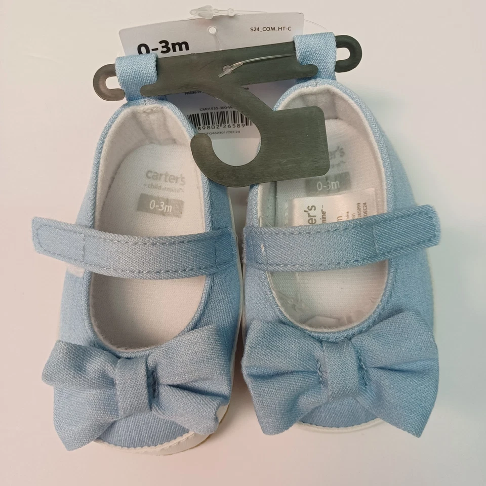 Bebé Niña Talla 0-3 Meses Azul Denim Zapatos Con Lazo Carter's Child Of Mine Nuevos Foto 2 de 3