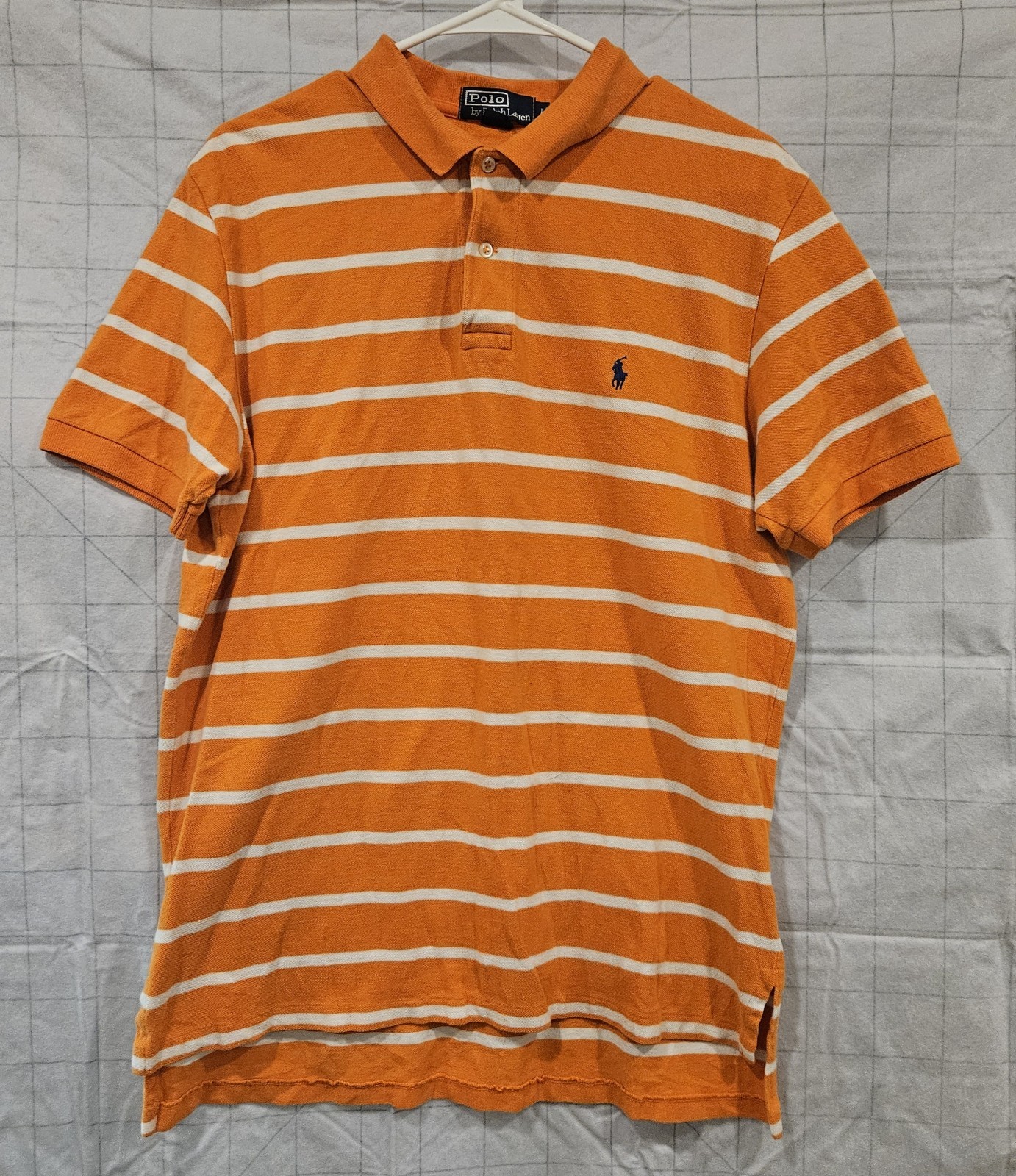 PONY Polo By Ralph Lauren Camicia Uomo Grande Arancione Bianco Righe Maniche Corte