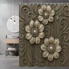 Elegant Floral Shower Curtain with 3D Design for Bathroom Decor
