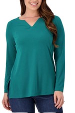 Susan Graver Modern Essential Petite Liquid Knit Tunic Evening Green