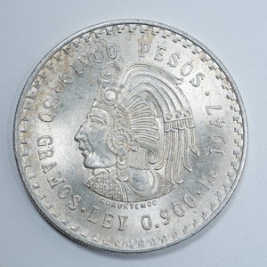 1947 Mexico 5 Pesos - .900 Silver - Cuauhtémoc