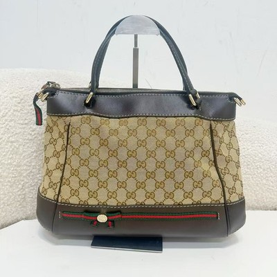 Gucci GG Canvas Web Bow Detail Zip Top Shopping Tote Bag