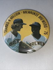 Vintage 1975 Milwaukee Brewers 2.25” Baseball Pin • Yount & Aaron