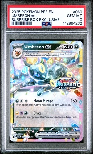 2025 POKEMON PRISMATIC EVOLUTIONS SURPRISE BOX EXCLUSIVE UMBREON EX PSA 10