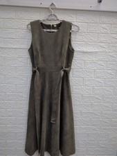 Pre-Owned Calvin Klein Faux Suede Fit & Flare Belted Midi Dress Womens Size 10