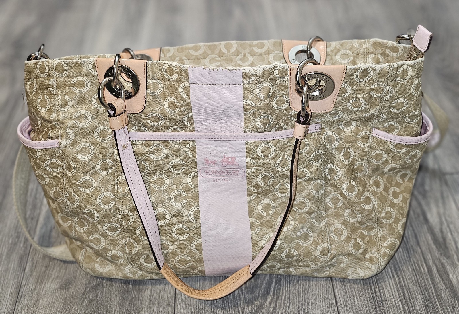 Vintage 90s Y2k COACH Tote Bag PVC PNK Total Pattern 15561 Large Size Multicolor