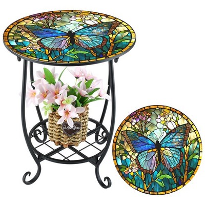 Outdoor Side Table Round Small Mosaic Patio Accent Indoor End Plant Coffee Te...
