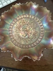 vintage iridescent pink carnival glass bowl