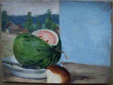 Ukrainian Soviet Oil Painting impressionism realism Still Life melon window