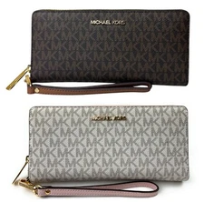 Michael Kors Jet Set Travel Continental Long Wallet Wristlet Brown, Powder Blush