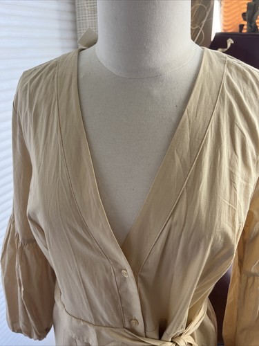 Anthropologie Maeve Oatmeal Cream  Color Long Midi 3/4 Puff Sleeve Dress Sz 16 - Picture 4 of 24