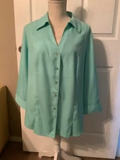 Cato Blue Size XL 3/4 Sleeve V Neck  Button Up Blouse  NWOT
