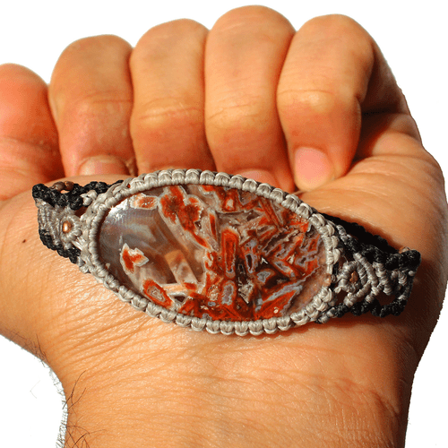 Hand Crafted Natural Turkish Stick Agate Micro Macrame Cuff Gem Crystal Bracelet - Picture 10 of 12