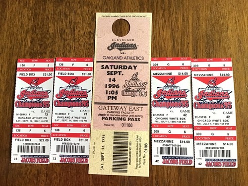 4 Unused Tickets 2 9/96 Games 1PM 7PM +Park Pass CLEVELAND INDIANS JacobsField - Picture 3 of 5
