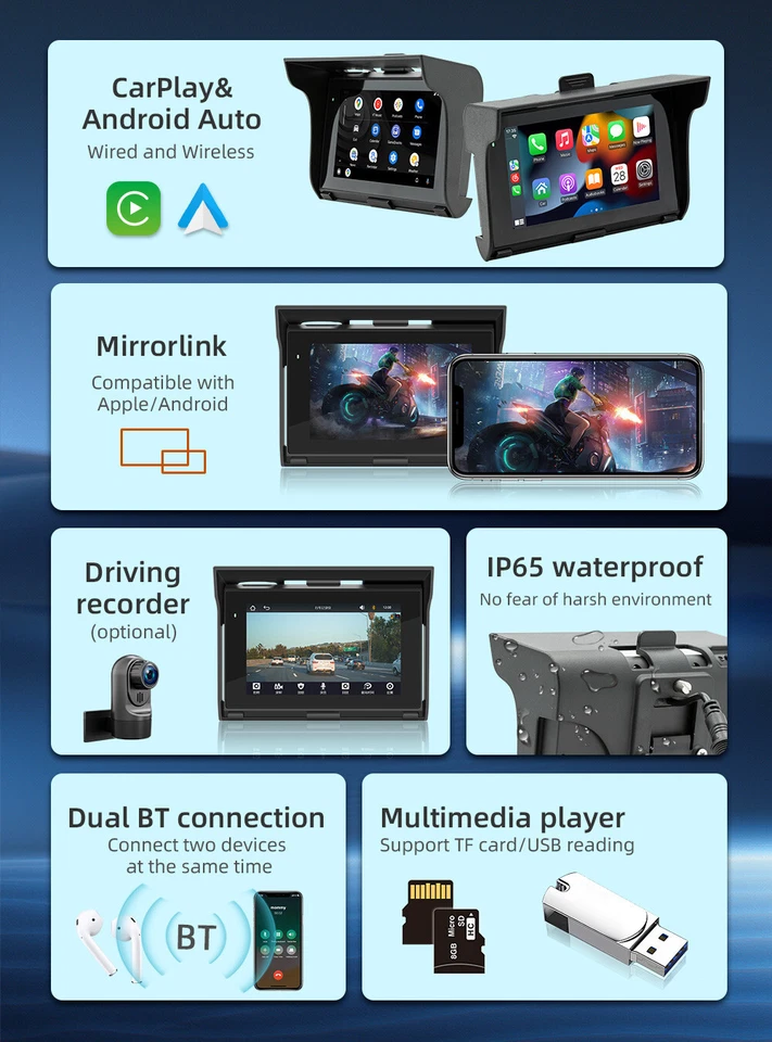 Motorcycle GPS Navigator Wireless 5in MP5 Player Waterproof W/Bracket Portable - Изображение 4 из 4