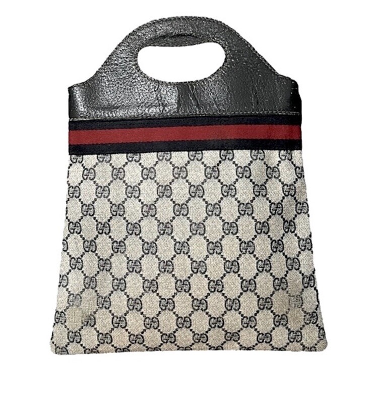 バッグ GUCCI GG PATTERN LEATHER TOTE HAND BAG RARE Gucci Vintage GG Web Monogram Navy Blue PVC Leather