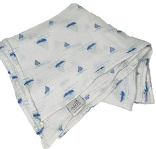Aden  Anais Sailboat Baby Blanket Swaddle Muslin Blue White Green Security