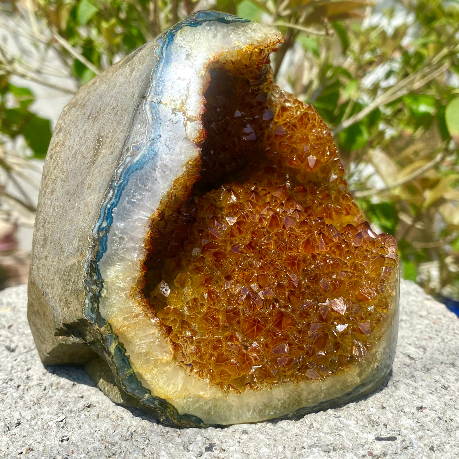 2.46LB Stunning Yellow Citrine Crystal Geode for Home Decor