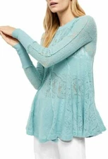 Free People Lace Top Fuzzy Coffee In The Morning Sheer Nwt XS