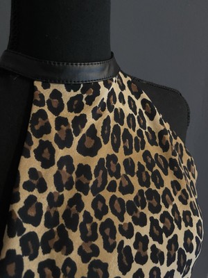 Vintage Michael Kors Leopard Halter, Keyhole Back, Leather Style Collar, Size L