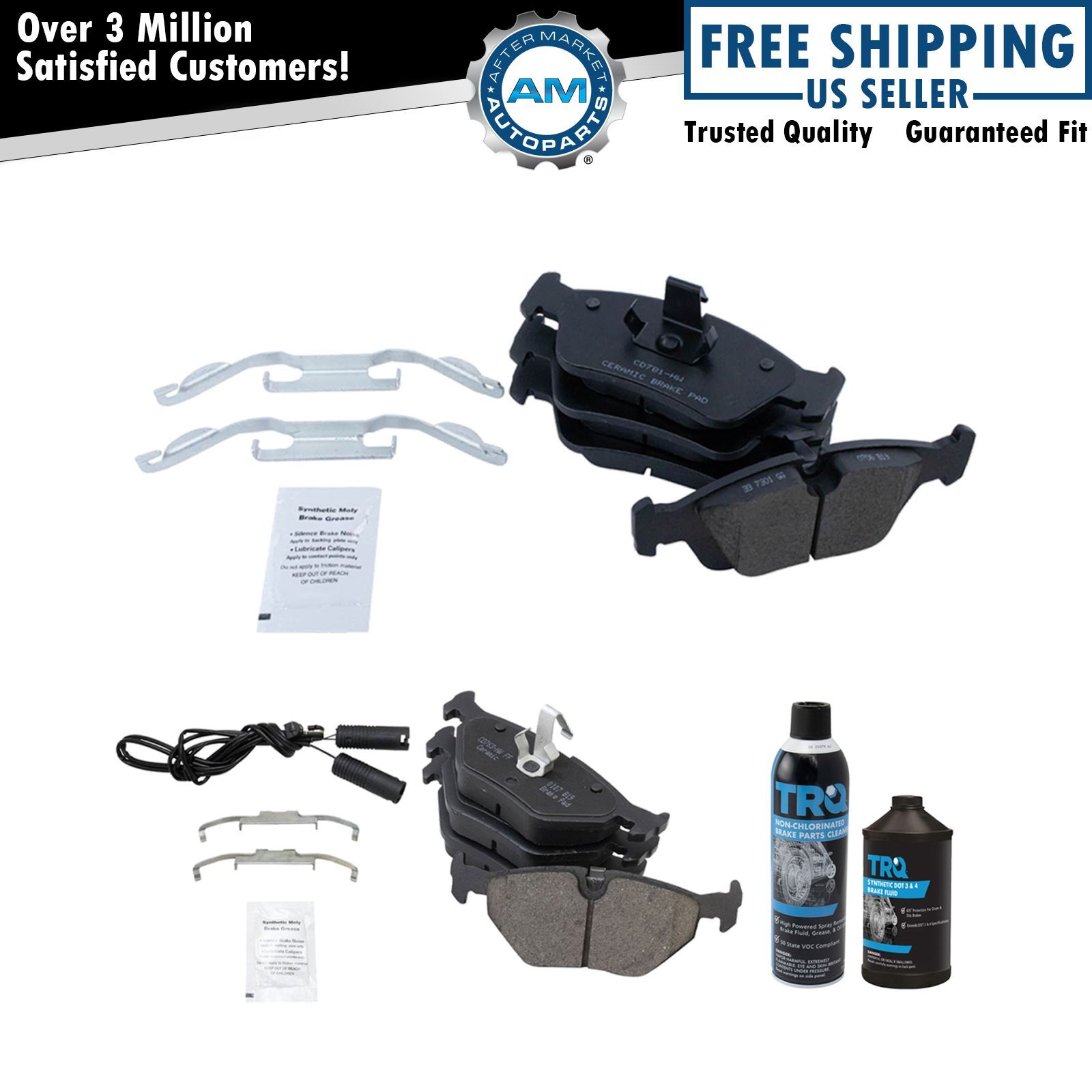Front & Rear Ceramic Brake Pad Kit w/Fluids for BMW 323Ci 325i 325Ci
