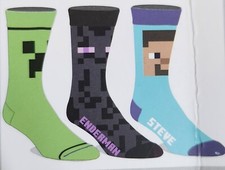 MINECRAFT Cube Box 3 Pair Crew Socks New Sealed Shoe Size 8-12 Gaming