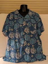 Vintage Barefoot in Paradise Men's Hawaiian Shirt XXL Blue Floral Print