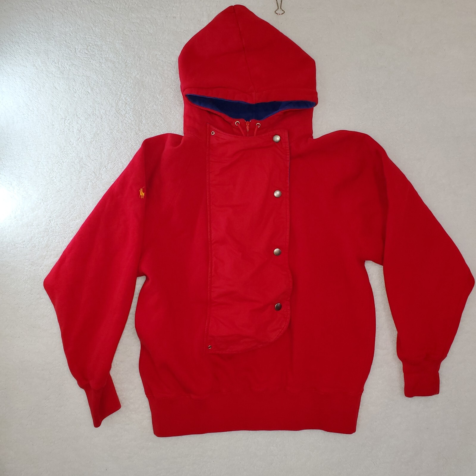 Vintage Polo Ralph Lauren Hooded Sweatshirt Equestrian Unique Red Blue Prep Rare